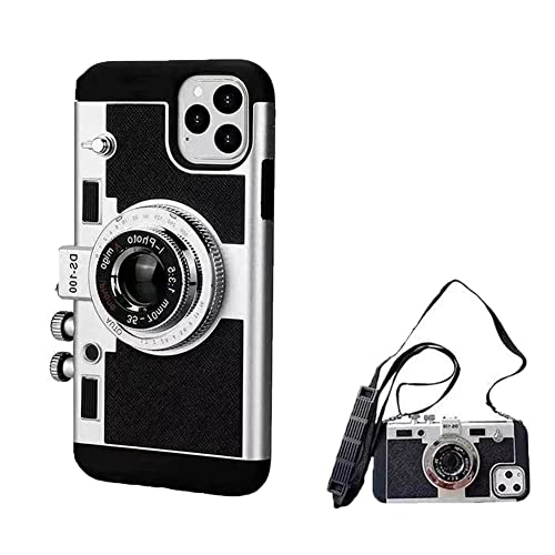 Emily in Paris Phone Case, Emily in Paris Vintage Camera Phone Case,3D Vintage Style Camera Design Silicone Cover with Strap Rope for iPhone 11 12 13 Mini Pro Max (for iPhone 11 Pro, Black)