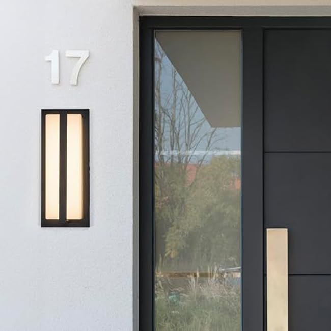 Maxxima LED Porch Lantern Outdoor Wall Light, Black with Vertical Bar & Frosted Lens, 1000 Lumens, 5 CCT 2700K/3000K/3500K/4000K/5000K, Modern Exterior Patio Sconce Lantern, Dimmable at 120V