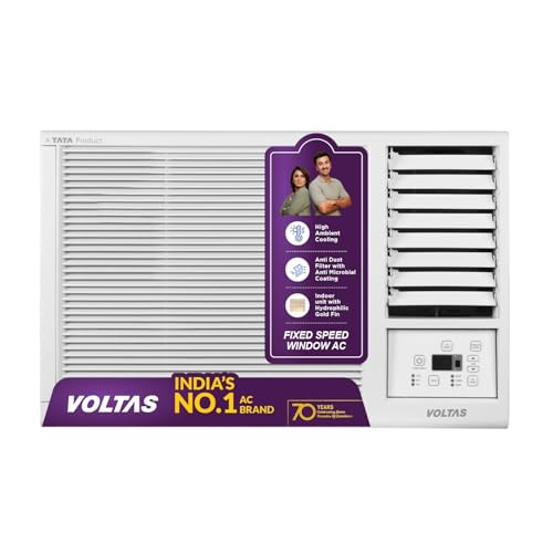 Image of Voltas 1 ton 2 Star Fixed Speed Window AC (Copper, Anti Dust Filter, 2-Way Air Swing, Memory Restart, Sleep Mode (122FS PLATINA, White)