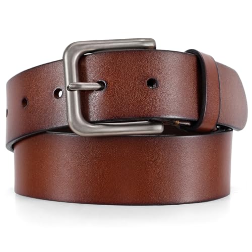 Image of Men's Leather Belt Full Grain Leather Belts for Men Handmade Real Solid Top-Grain Leather Heavy-Duty Work Belt Gifts
