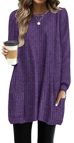 Image of OFEEFAN Long Sleeve Shirts for Women Long Sweaters with Pockets Tunic Tops Loose Fit