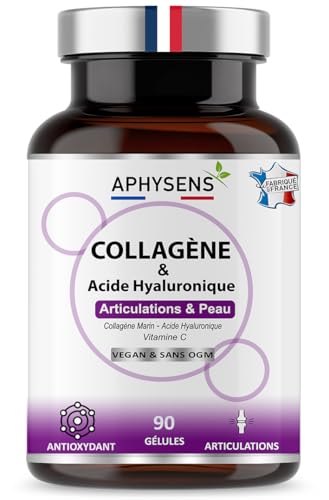 Colágeno Marino Hidrolizado Tipo 1 + Ácido Hialurónico | Con Vitamina C | Piel Hidratada, Brillo y Elasticidad | Cura 1 mes y medio | Fabricado en Francia | Aphysens