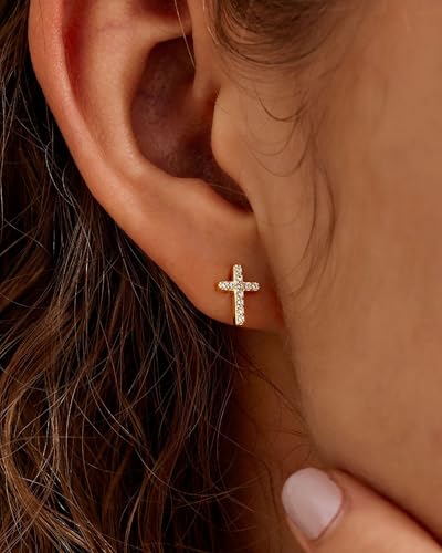 Gold Earrings for Women 14K Gold Plated Cross Stud Earring Dainty Minimalist Simple Small Earrings Jewelry Gift for Her3