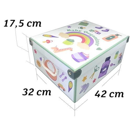 Lavatelli Baby Nappy Caddy Organizer - Cardboard Nursery Storage Box with 4 Dividers, Blue, 32x42x17,5 c - Image 2