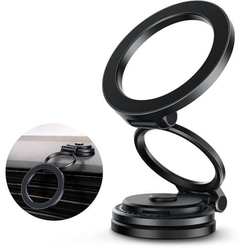 Image of GolbinBox Car Phone Holder for MagSafe [360Rotation] Metal Design iPhone Car Mount,Folding Car Mount [Detachable Base] Strong Magnetic Phone Holder for Car Dash,for iPhone 17 16 15 14 Pro Max, Black
