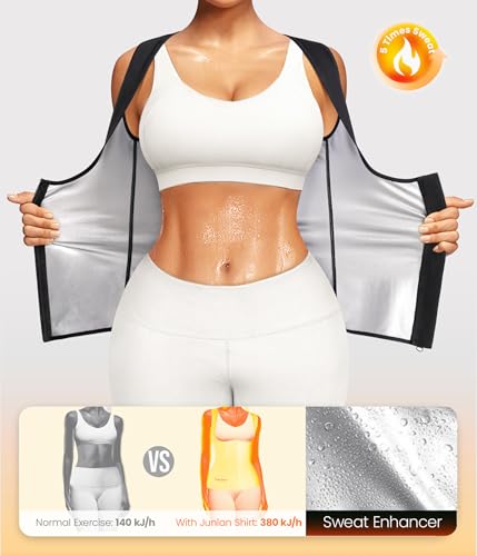 Junlan Sauna Suit for Women Waist Trainer Vest for Women Sweat Tank Top Shaper for Women with Zipper