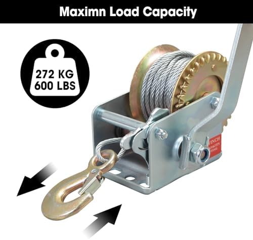 Miniatura 4 de BIG RED ATRT1061CR Torin 600 libras de capacidad Cabrestante manual de mano con manivela de 26.3 pies de cable de acero