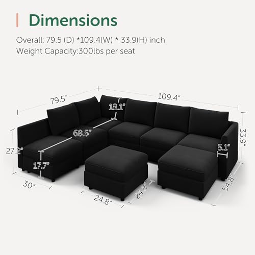 Image of HONBAY Modular Sectional Couch U Shaped Sofa with Storage,Black