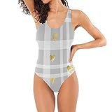 Gray Buffalo Check Plaid Heart One Piece Monokini Swimsuits for Women M 20232526