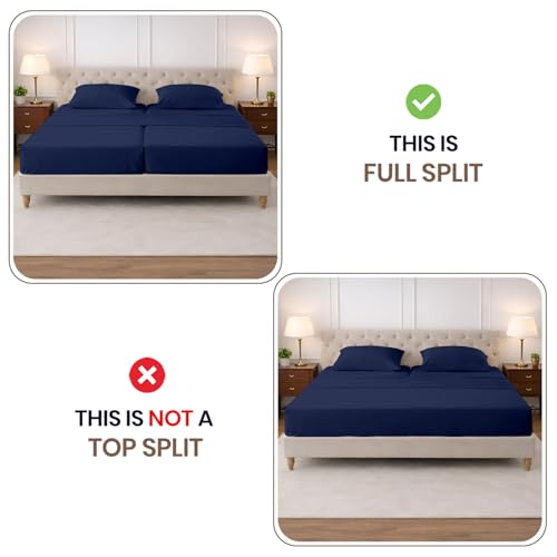 Image of SGI Split King Sheet Set for Adjustable Bed Egyptian Premium Cotton 600 Thread Count Sheets for Sleep Number Bed 15 inch Deep Pocket 5 Pc Set with 2 Twin XL Fitted Sheets Soft Breathable -Navy Blue