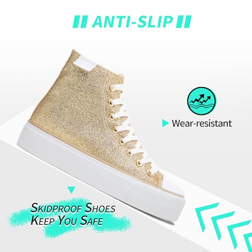ALTOCIS High Top Glitter Sneakers Mid Top Platform Sparkly Sequin Shoes Women Cute Shiny Fashion Sneakers Bling Platform Walking Shoes(Gold US9)