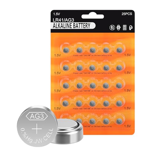 kunying 25-Pack LR41 Button Batteries AG3 392 384 192 SR41W 1.5V Button Cell Battery Long-Lasting Leakproof Mercury-Free Power for Watches Laser Pens Pet Collars.