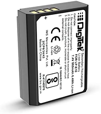 DIGITEK® (LP E10) Lithium-ion Rechargeable Battery for DSLR Camera, 7.4V 860mAh, Multi Protection, Compatible with Canon Eos -1100D, 1200D, 1300D, Kiss X50, X70, Rebel T3, T5, T6