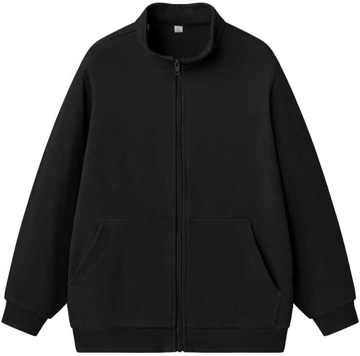 Hooded Stand-Up Collar Autumn and Winter Looped Knitted Zipper Sweatshirt, 300g Trendy Casual Cardigan Jacket