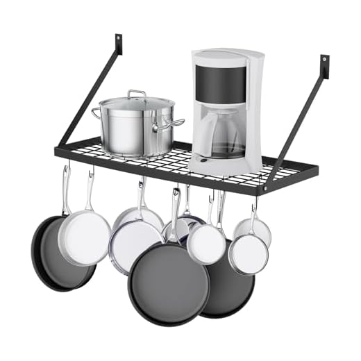 Miyili Wall Mounted Hanging Pot Rack – 30 by 13-Inch Kitchen Organizer with 10 Hooks, Space-Saving Cookware Hanger for Pots & Pans, Black