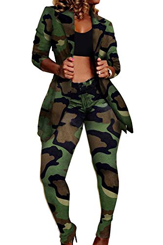 Lucuna Women's Sexy 2 Piece Club Outfits Open Front Blazer + Bodycon Pants Long Stockings Set