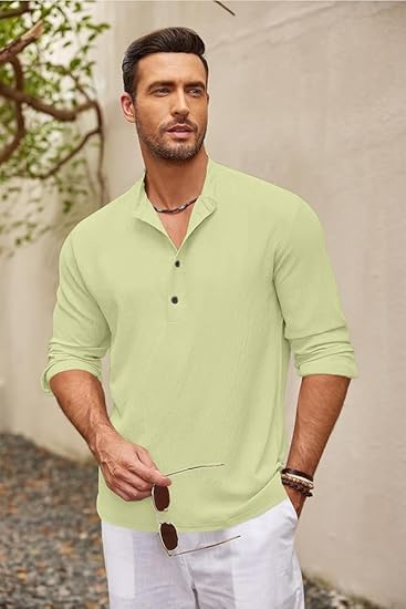 Image of Bellstone Men's Cotton Blend Solid Regular Fit Full Sleeve Short Kurta | Men's Trendy Short Kurta | Ethnic Stylish Casual Lightweight Summer Kurta for Daily and Occasion Use