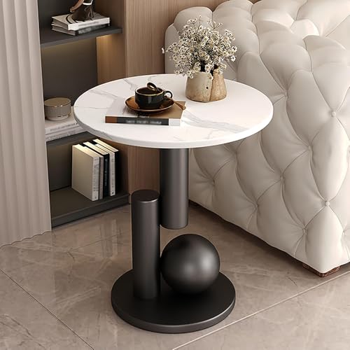 Image of Round End Table, Luxury Circle Modern Side Table, Marble Side Tables for Living Room, Creative Aesthetic Coffee Table Bedside Nightstand for Couch Bedroom Sofa Patio Balcony (White Black, H 21.7inch)