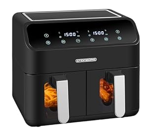 Heißluftfritteuse | 2 Kammern | Heissluftfritteuse | 4 in 1 Mini Backofen | Fritteuse | Dörrautomat | Grillen Backen Dörren Frittieren | Friteuse ohne Öl | Air Fryer | Heißluftofen | Heißluftgrill