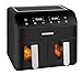 Heißluftfritteuse | 2 Kammern | Heissluftfritteuse | 4 in 1 Mini Backofen | Fritteuse | Dörrautomat | Grillen Backen Dörren Frittieren | Friteuse ohne Öl | Air Fryer | Heißluftofen | Heißluftgrill