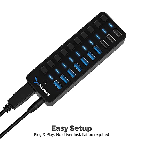 Image of SABRENT 10-Port USB 3.0 Hub, Individual Power Switches and LEDs, 3 Smart Charging Ports, 60W Power Adapter, for PC, Mac, Xbox, PS5, Laptop, Desktop, USB Devices (HB-B7C3)