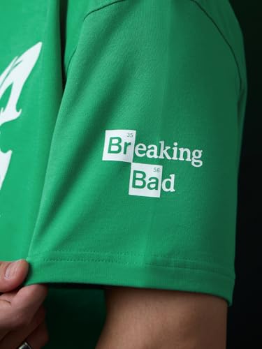 Image of The Souled Store Breaking Bad: Heisenberg Men and Boys Short Sleeve Round Neck Green Graphic Printed Cotton Oversized T-Shirts