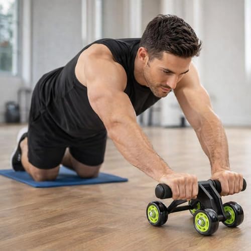 Image of LEAFED 4-Wheel Ab Roller Wheel for Home Gym - Core Strength & Abs Workout Equipment, Non-Slip Handles, Heavy-Duty Abdominal Trainer for Men & Women, All Fitness Levels