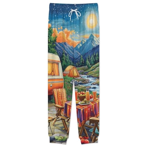 Camping And Sunset Pajama Set Long Sleeve Lounge Sets Sleepwear 2 Pjs Nightwear for Men Women 5