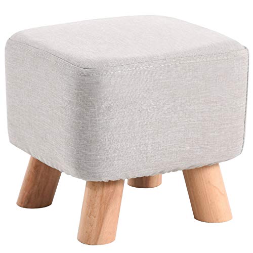 IBUYKE Taburete Bajo Tapizado Taburete Reposapiés Acolchado Taburete Bajo De Salón Patas de Madera Maciza Asiento Square Gris Claro RF-BD020