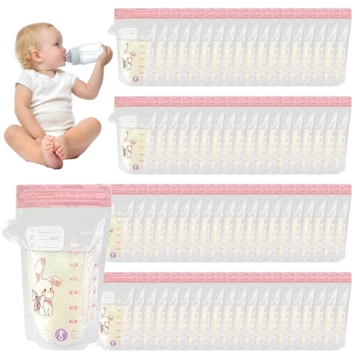 Pmueuff 100 pièce Sachet Conservation Lait Maternel, 200ml Sac Congelation Lait Maternel, Double Fermeture éclair Étanche Sachet Lait Maternels, Sac Conservation Lait Maternels avec Échelle