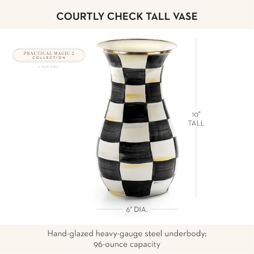 Image of MACKENZIE-CHILDS Enamel Tall Vase, Black-and-White Courtly Check