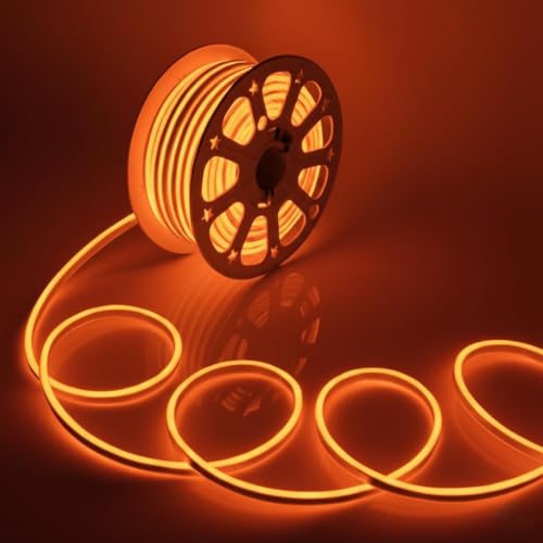 Image of 16.4 Feet LED Neon Strip Lights, with 12V Adapter, Waterproof IP65, Silicone Flexible Rope Light for Home Decor | Led Strip Lights | Neon Lights | 5 Meter | (Blue-NEON) (Orange)