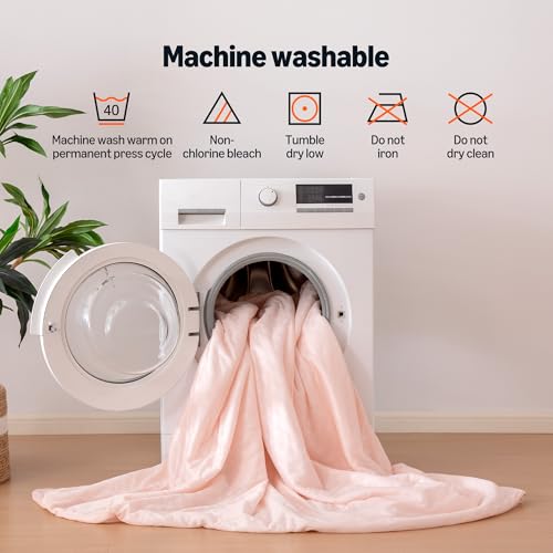 Image of Amazon Basics Cooling Comforter, Soft Lightweight Waffle Weave Blanket for Hot Sleepers, Summer & All Season Bedding to Keep Cool for Night Sweats, 90 inchx90 inch, Queen, Pink