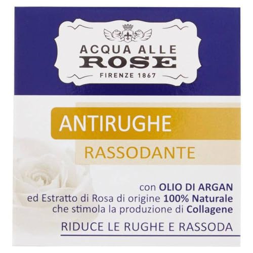 Rose Water Anti-Wrinkle Face Cream with Argan Oil and Rose Extract, Natural Ingredients, Reduces Wrinkles and Firms the Skin, Helps Collagen Production, 50 ml