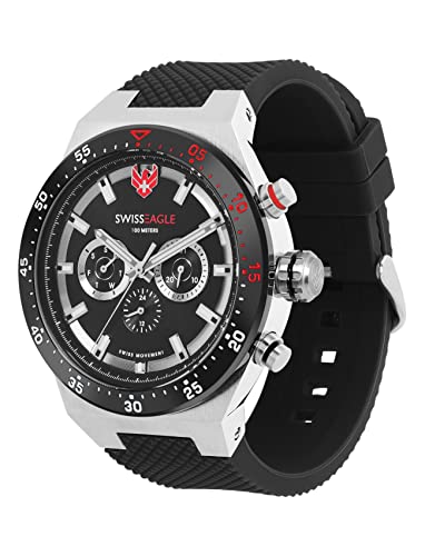 Image of Swiss Eagle Premium Swiss-Made Multifunction Watch for Men with Quartz Movement, Silicon Belt, Metal Case