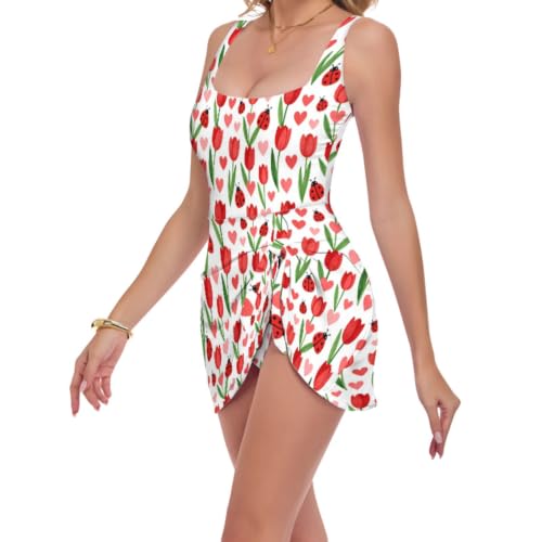 Maillot de bain une pièce à pois et cœurs pour femme avec larges bretelles
