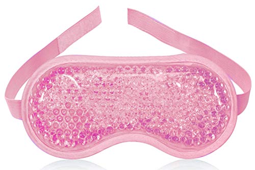 Gel Eye Mask Cold Pack - Ice Eye Mask Puffy Eyes Dark Circles - Cooling Eye Mask Headaches Migraine and Sinus Pain - Eye Therapy Heat Mask Gel Beads - Stress Pain Relief Hot Eye Mask Puffiness (Pink)