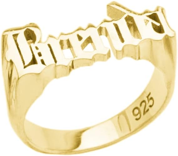 Personalized 925 Sterling Silver Name Ring Unisex Custom Old English Nameplate Band Jewelry