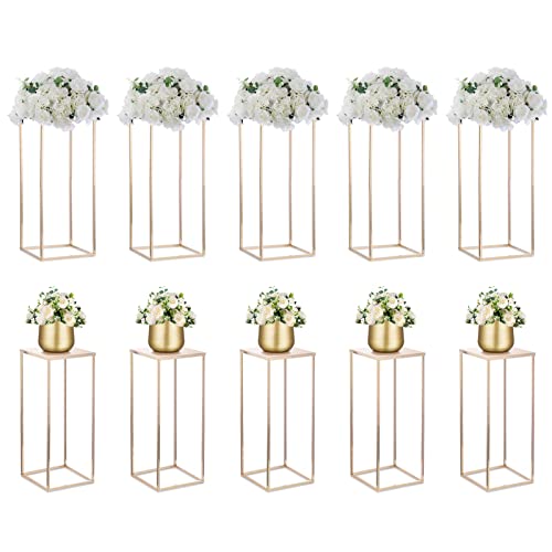 NUPTIO Gold Vases Wedding Centerpieces, Geometric Stand, 23.6" Tall, 10 Pcs