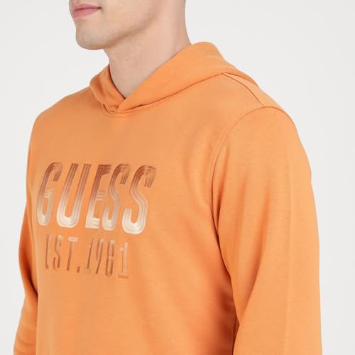 Image of GUESS Orange Cotton Blend Printed Pullover Sweatshirt
