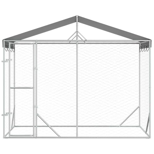vidaXL Outdoor Hundezwinger mit Dach, Hundehütte mit abschließbarer Tür, Hundekäfig für den Außenbereich, Hühnerstall Hundezaun Hundeauslauf, Silbern Verzinkter Stahl