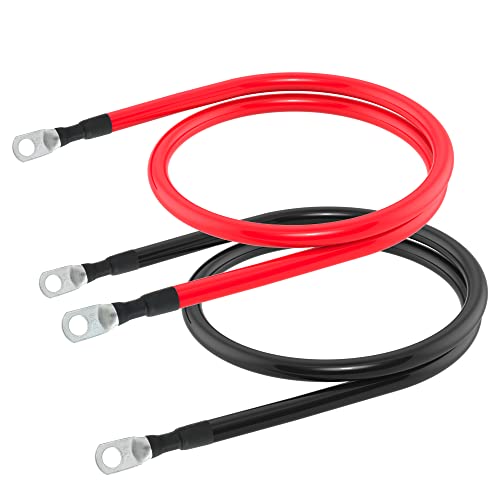2 AWG Battery Cable 2AWG Gauge Battery Inverter Cables with 3/8 in Lugs Pure Copper Power Inverter Wire Set for Solar Marine Boat RV Car Motorcycle 2pcs (3FT)