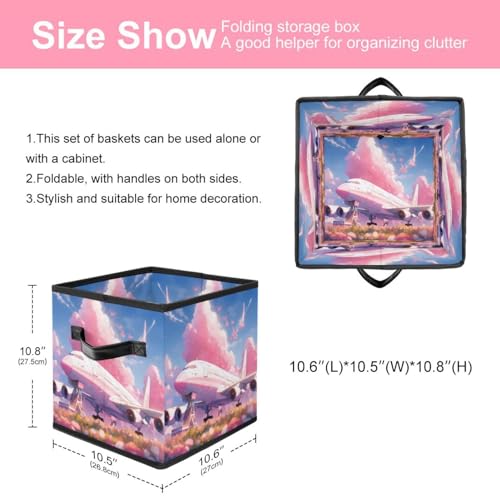 Boîte de rangement pliable motif avion rose et poignées cuir design chic