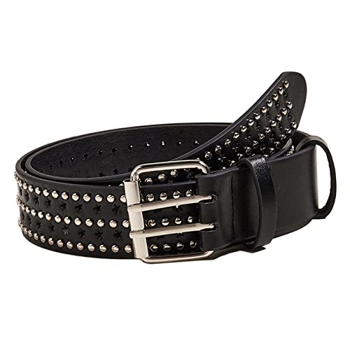 Retro Men Rivet Belt PU Leather Waistbelt Adjustable Pin Buckle for Skirt Jumpsuit Accessories Ladies Cool Boy Girl, black, 105cmx3.8cm - Main Image