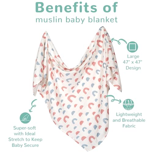 Image of HECCEI Muslin Baby Swaddle Blanket Bamboo Cotton 47 x 47 Inches | Soft Breathable Receiving Blanket Swaddles for Newborn Registry Gift for Baby Showers