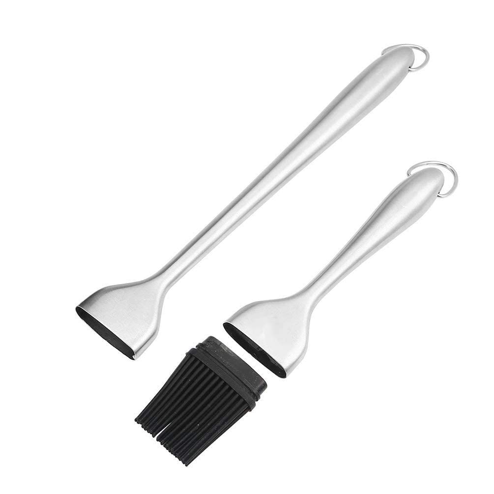 P-plus international silicone basting brush set,stainless steel basting brush with silicone bristles for bbq/grilling/pastry kitchen oil brush for dosa tawa pastry brush (pack 1(9 inch)) - msdeals