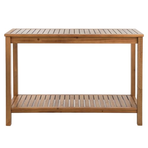 FURNDOOR Patio Console Table 2 Shelf - 45'' Outdoor Rectangular Console Table Dining Table Long Bar Table Wooden for Backyard, Balcony, Poolside (Brown)