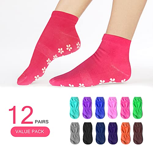 Wanzhihui 12 Pairs Non Slip Grip Socks For Women Anti-Skid Yoga Socks With Grips Womens Footies With Grippers Slipper Socks Hospital Socks #TOP6