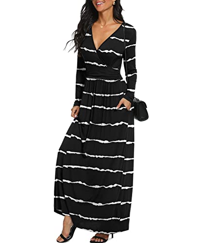 Image of LILBETTER Women Long Sleeve Deep V Neck Loose Plain Long Maxi Casual Dress