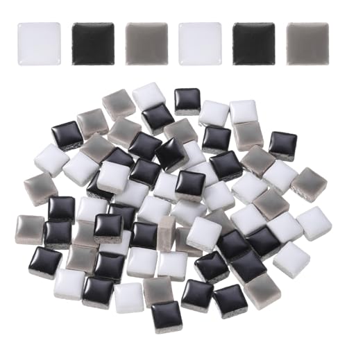 sourcing map 205pcs Ceramic Mosaic Tiles, Bulk Stained Square Glazed Porcelain Pieces Kit for DIY Crafts, Handmade Art Craft Projects for Home Decor(200g, Black White)